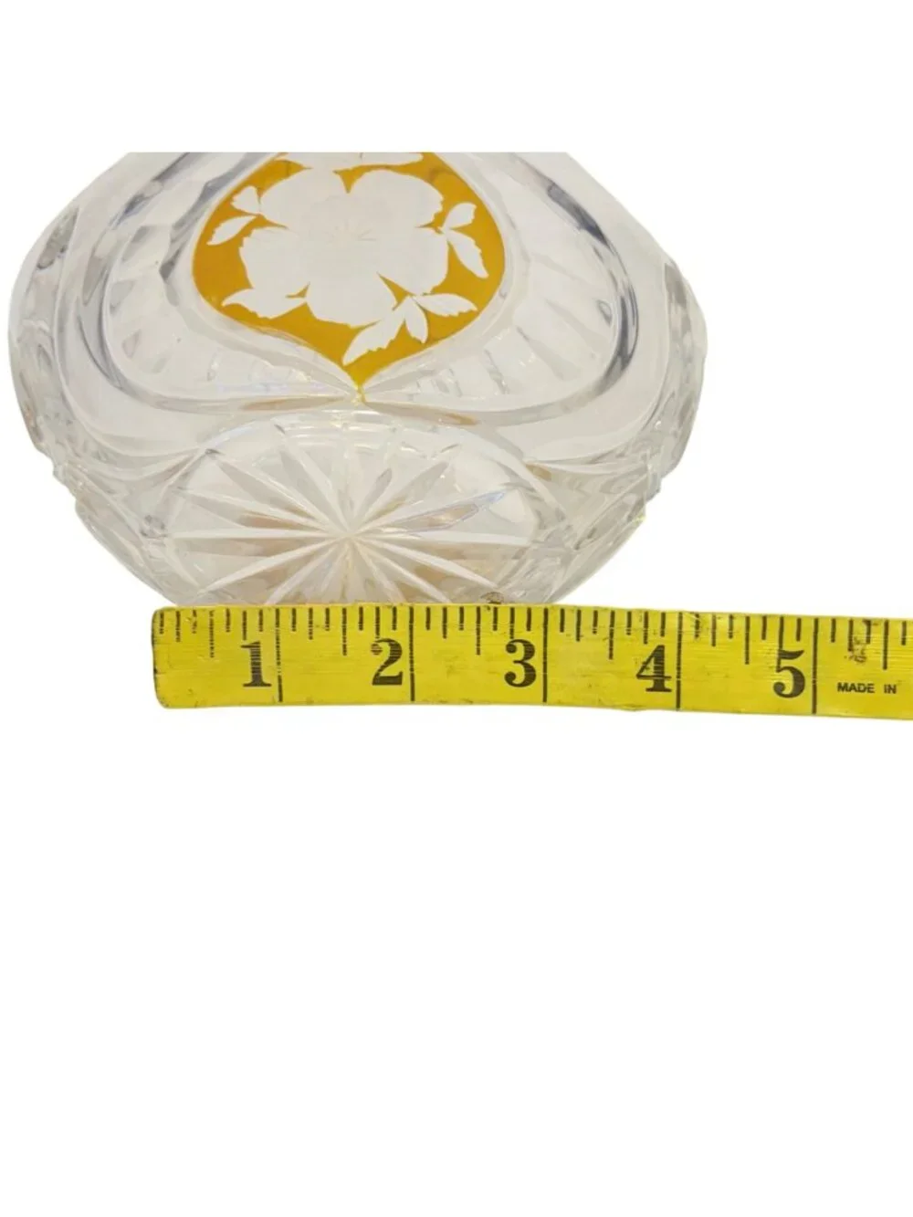 Vintage Julia Lead Crystal Basket Amber Etched Floral Made in Poland